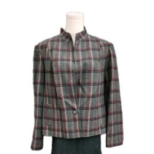 PENDLETON VTG Single Button Blazer Jacket Gray Red Plaid 100% Wool USA Womens XL